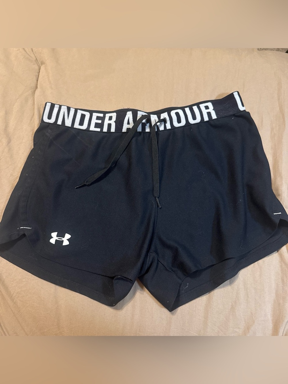 Under Armour Black Women's Athletic Shorts with White Logo Waistband